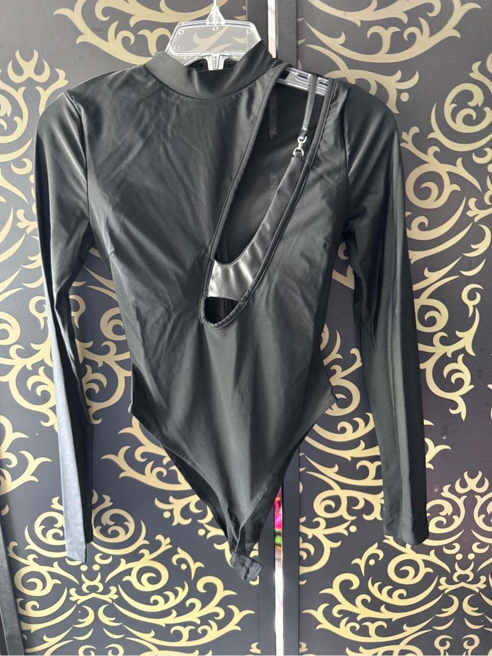 Fashion Nova Black Long-Sleeve Cutout Asymmetrical Bodysuit